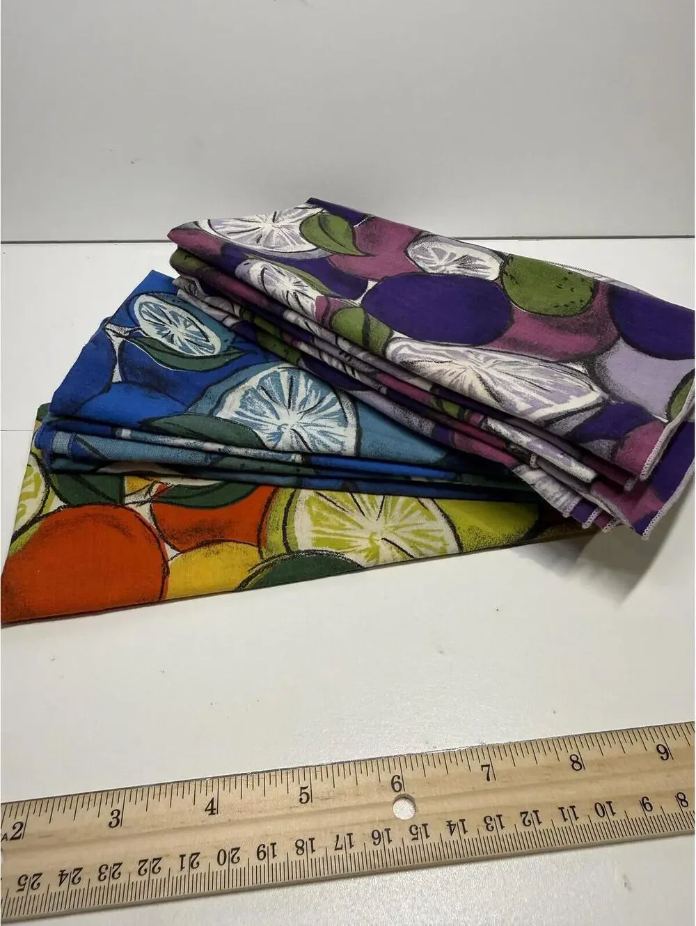 Set of 10 Colorful Citrus Print Cloth Napkins 9x9 Kitchen Dining - Picture 2 of 5
